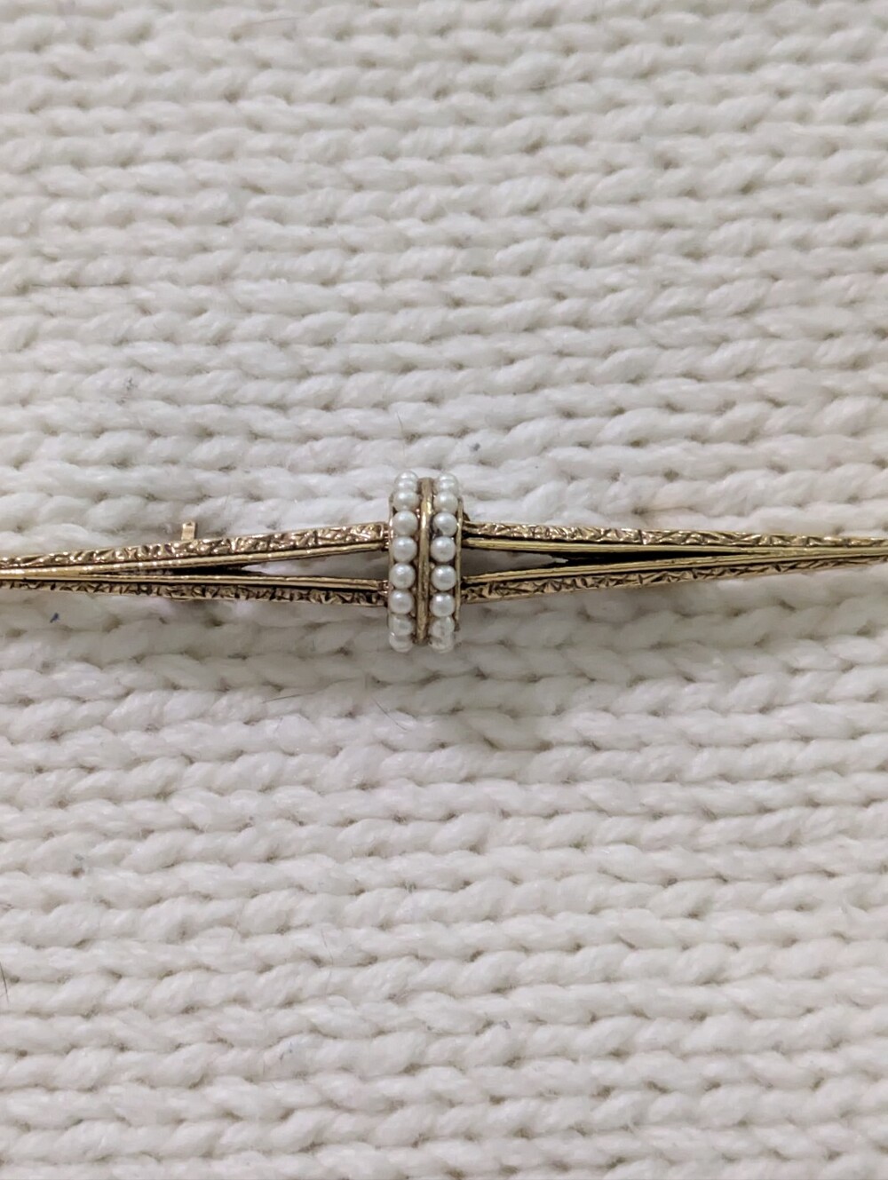 Gold-Tone Pearl Accent Bar Brooch